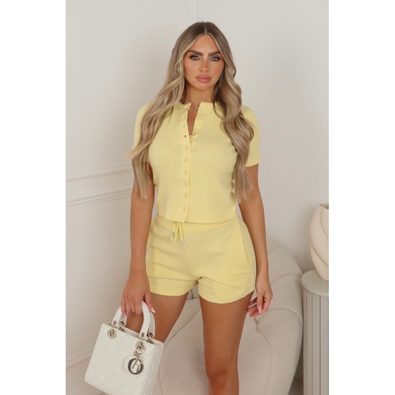 Alicia lemon ribbed button through top & shorts co ord