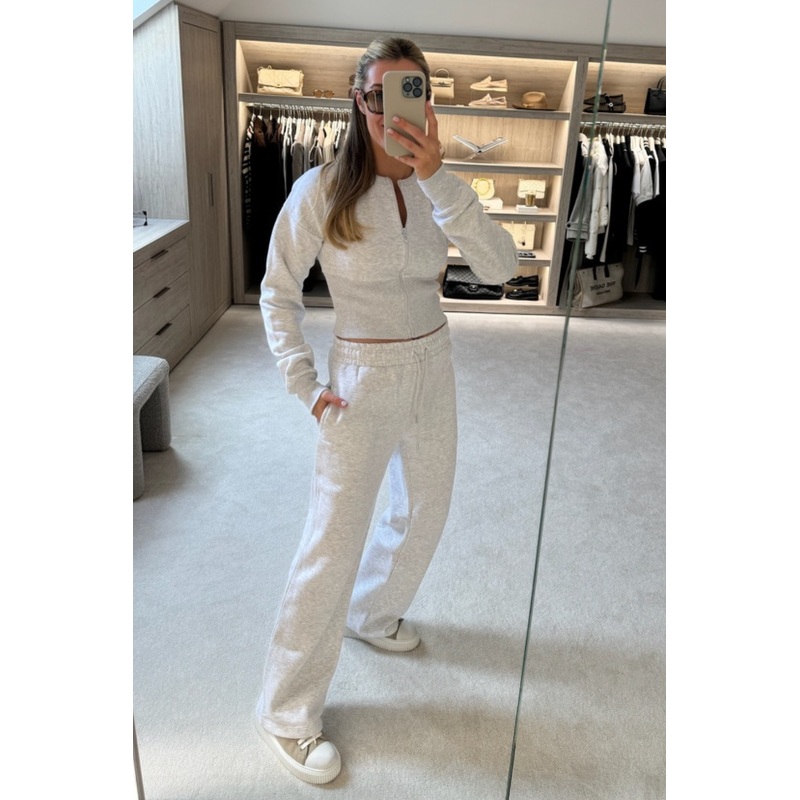 Dolly marl grey cinched waist sweatshirt & straight leg jogger loungewear