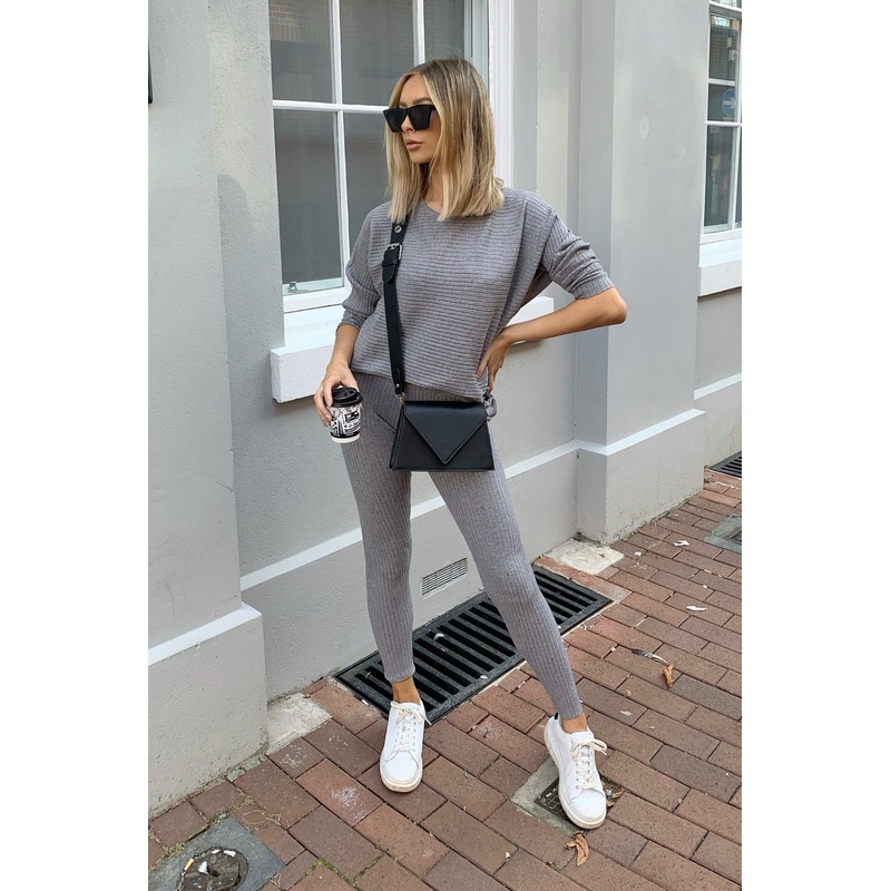 Jade grey ribbed long-sleeve sweater coord