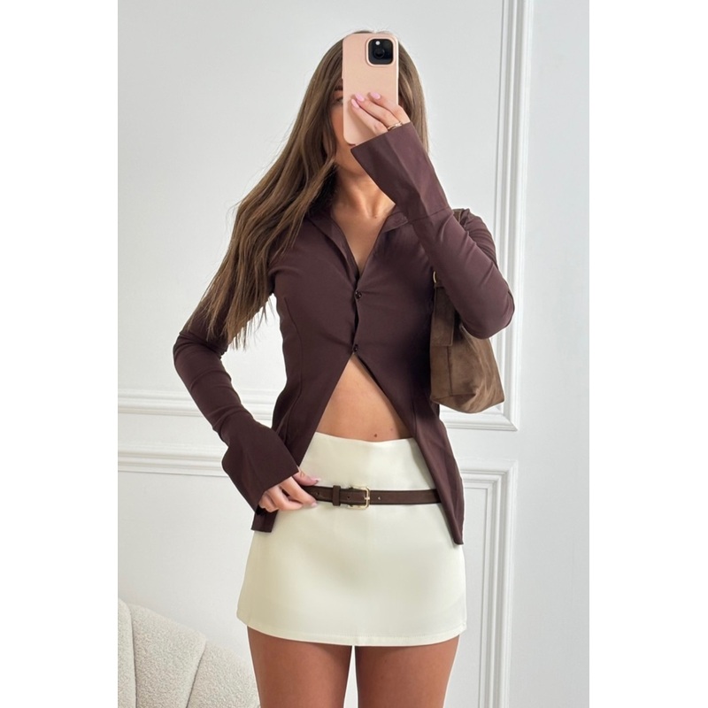 Lucinda cream belted mini skirt