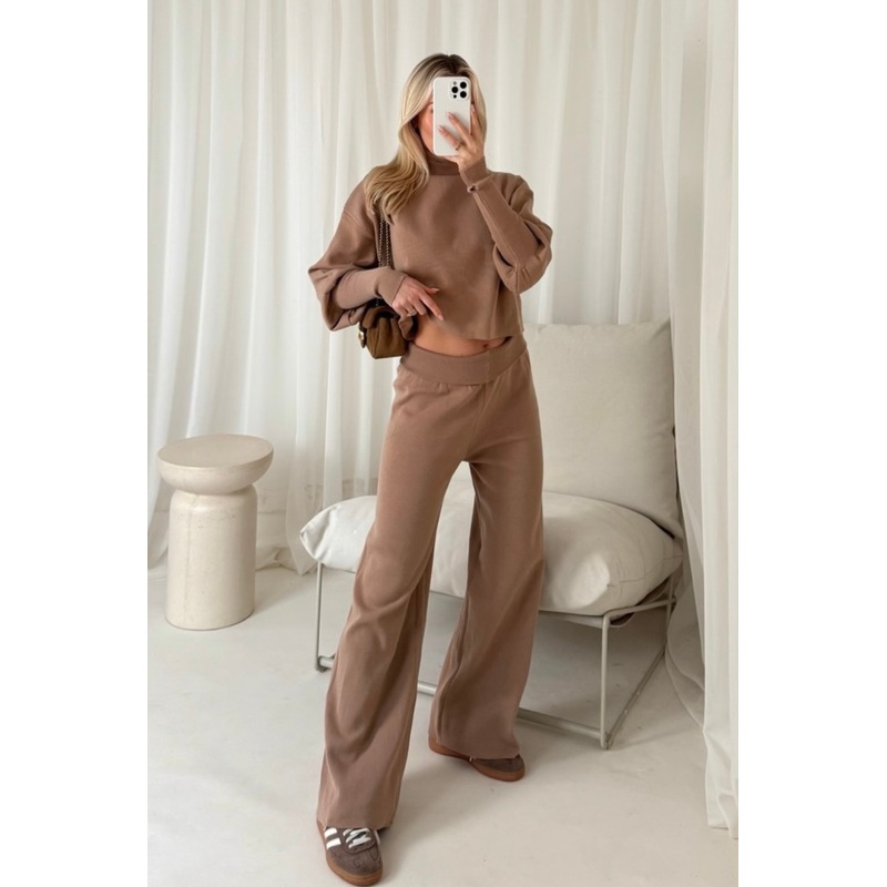 Natalie camel knit jumper and trouser co ord