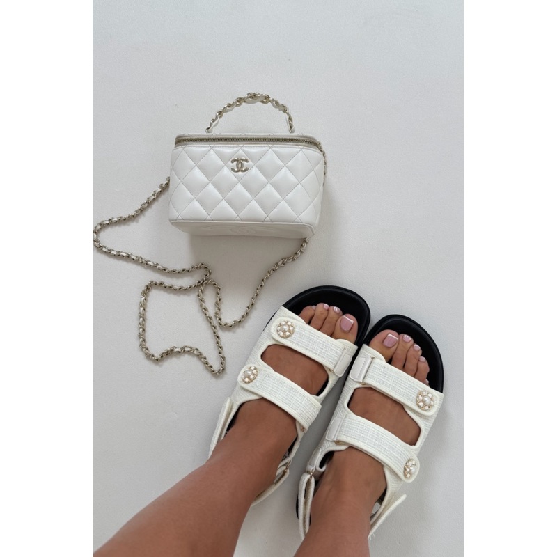 Olivia cream tweed double strap slides