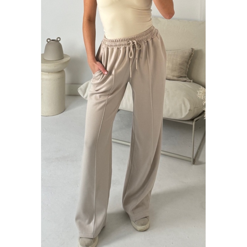 Quinn beige jersey straight leg joggers