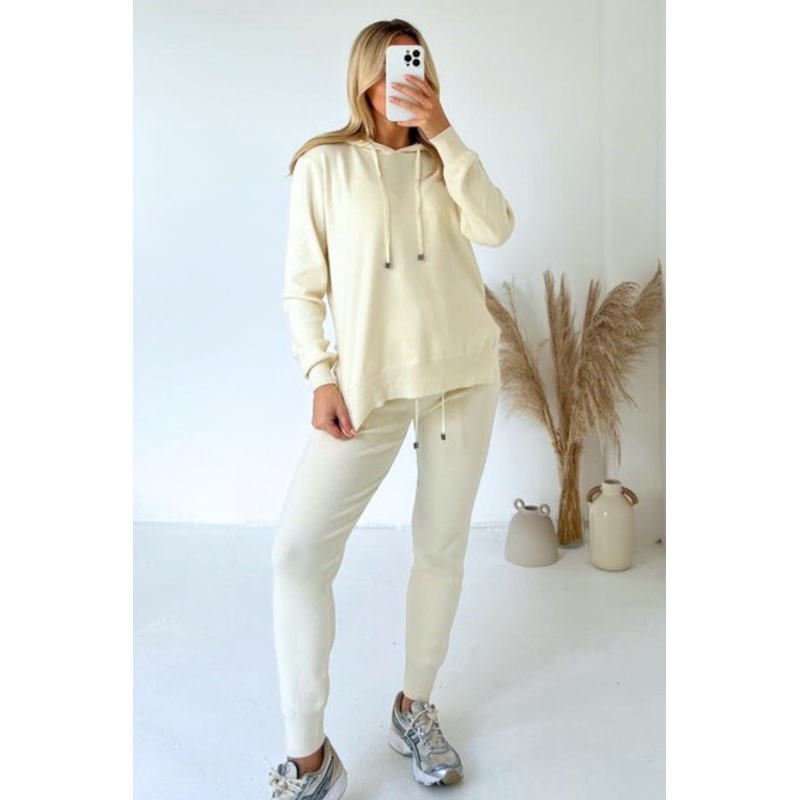 Tegan cream knit hoodie and leggings loungewear
