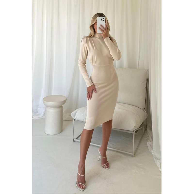 Eva cream bodycon dress