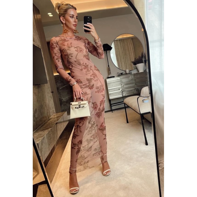 Gabriella pink floral mesh maxi dress