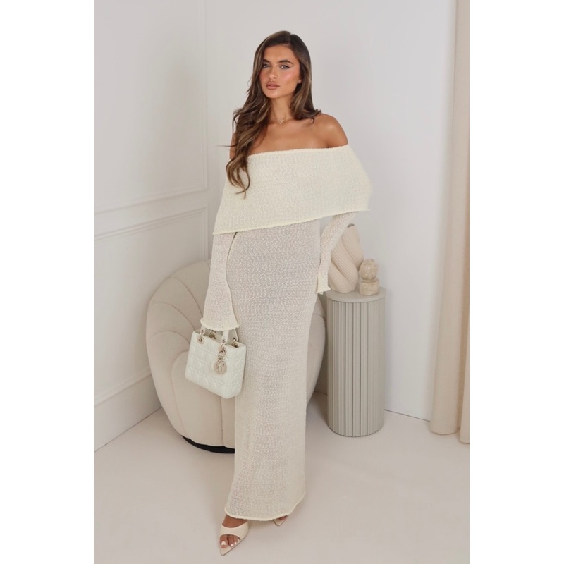 Hailey cream knit bardot maxi dress