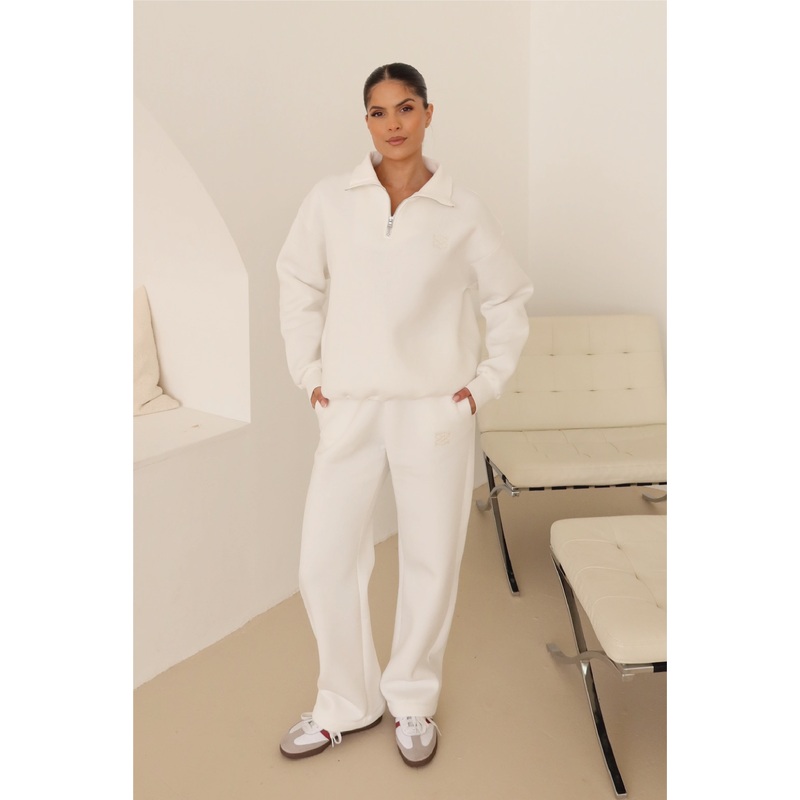 Ivory embroidered logo 3/4 zip sweater