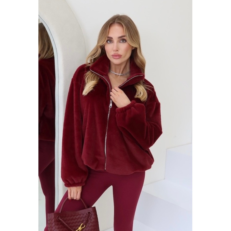Ivy burgundy faux fur bomber jacket