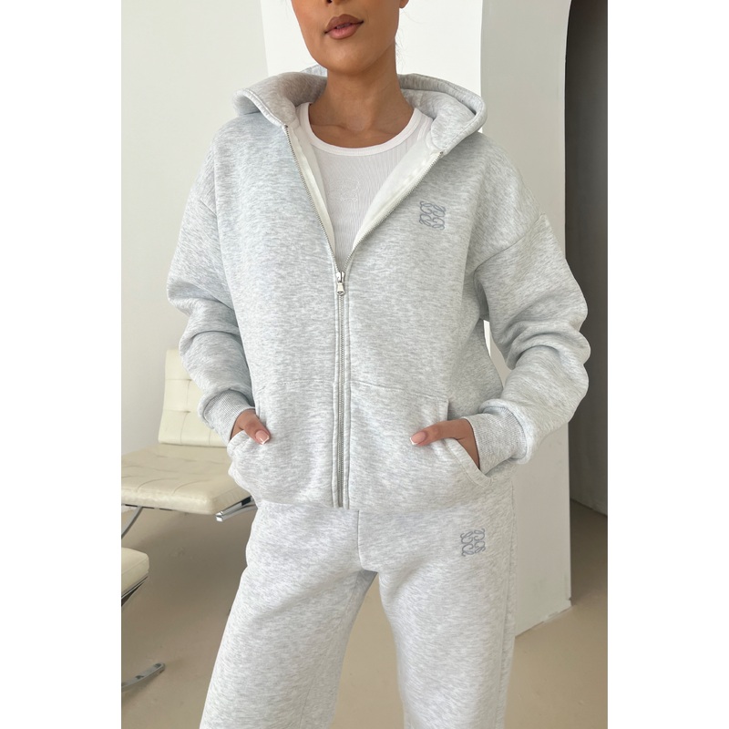 Marl embroidered logo zip hoodie