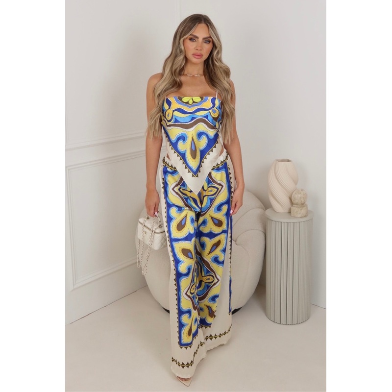 Olivia yellow pattern bandana trouser coord