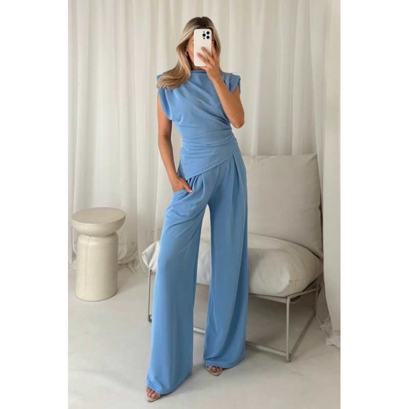 Steph blue sleeveless top and trouser co-ord