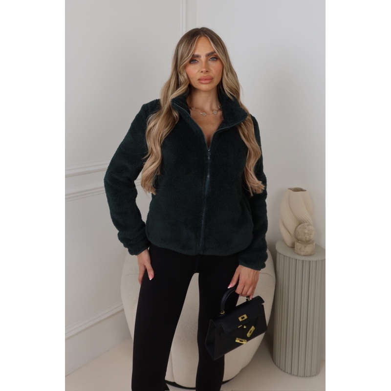 Megan green fleece zip jacket
