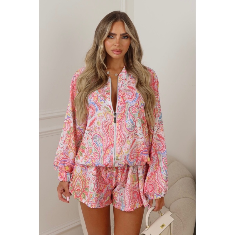 Sienna multi colour patterned zip jacket & shorts co-ord