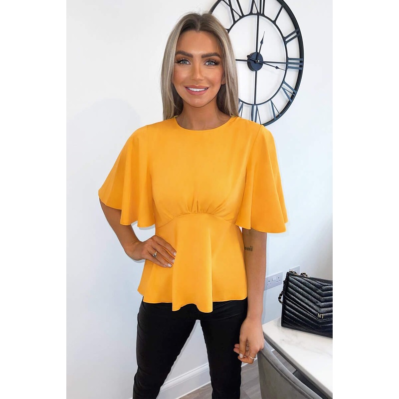 Yellow Flared Short Sleeve Blouse