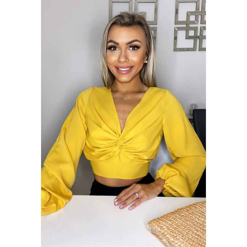 Yellow Front Knot Crop Top