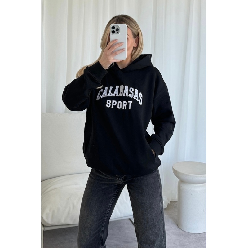 Calabasas black embroidered premium relaxed hoodie