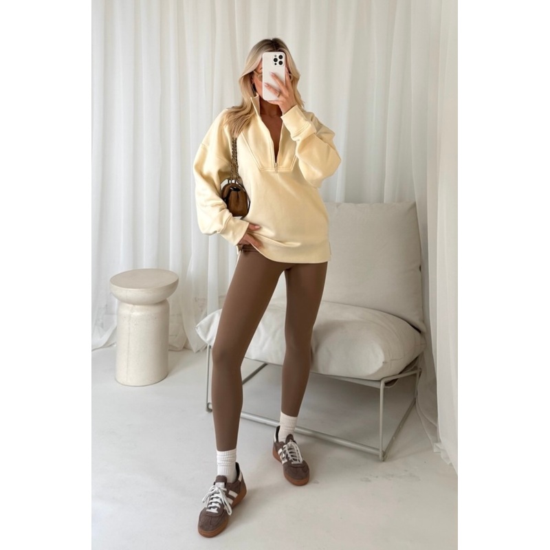 Cassidy cream & caramel 3/4 zip sweater and legging set