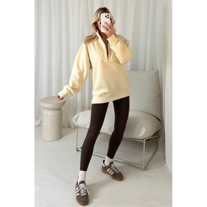 Cassidy cream & chocolate 3/4 zip sweater and legging set