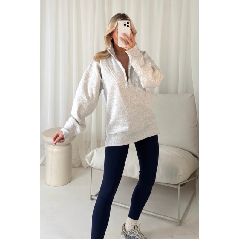 Cassidy marl grey & navy 3/4 zip sweater and legging set