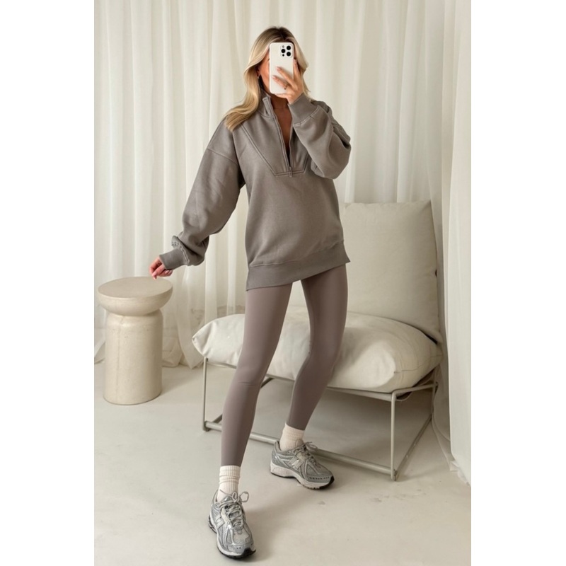Cassidy slate grey & taupe 3/4 zip sweater and legging set