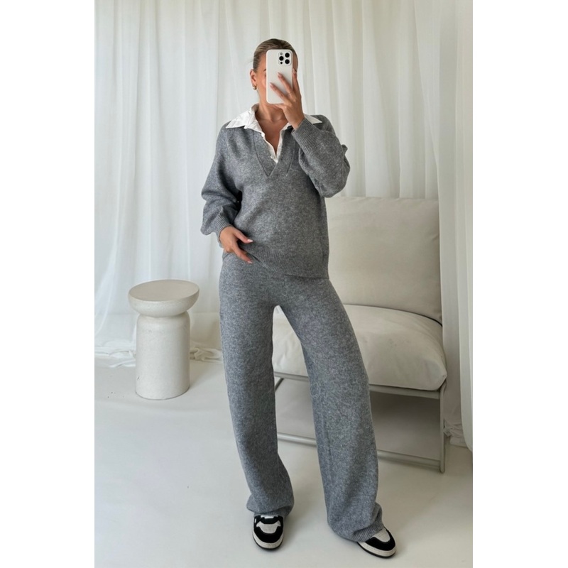 Emma grey combined shirt sweater co-ord