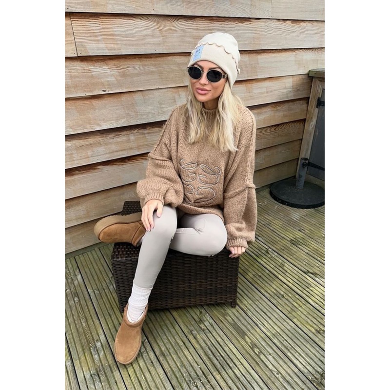 Gege camel embroidered oversized knit jumper