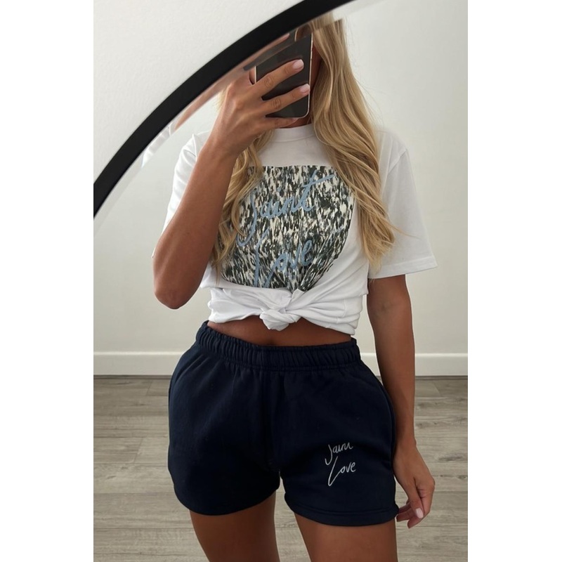 Saint Love blue & white pattern Print & embroidered Tee Short Co ord