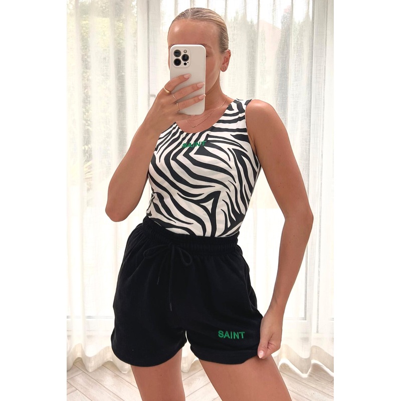 Saint zebra embroidered bodysuit short coord