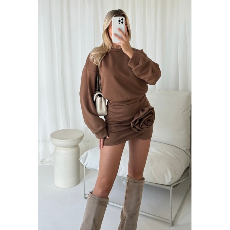 Scarlett chocolate rose embellished skirt co-ord