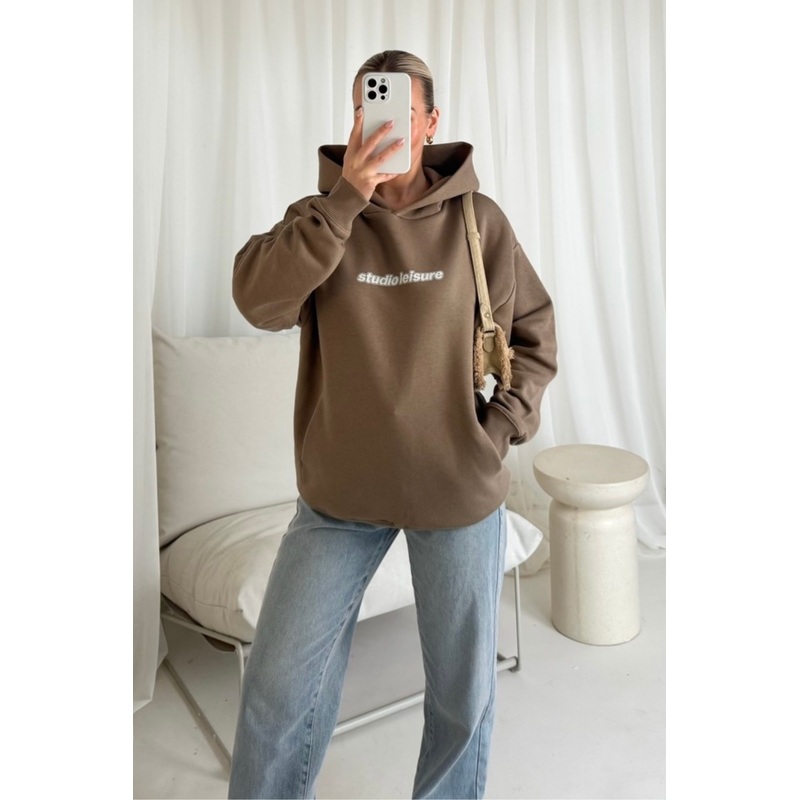 Studio leisure mocha printed hoodie