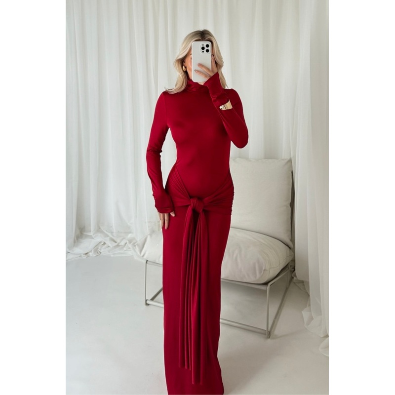 Anna red knot detail maxi dress