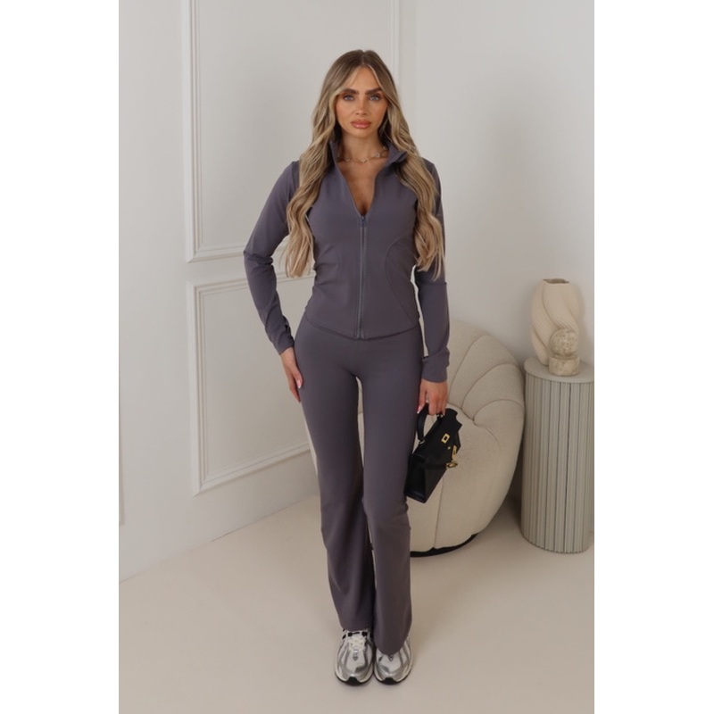 Birdie grey zip jacket and flares activewear set
