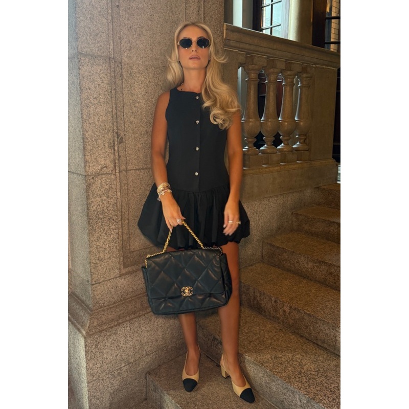 Jessica black tailored puffball mini dress