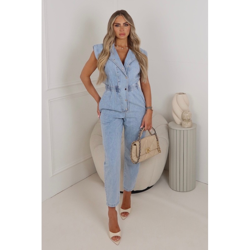 Melissa blue denim sleeveless jumpsuit