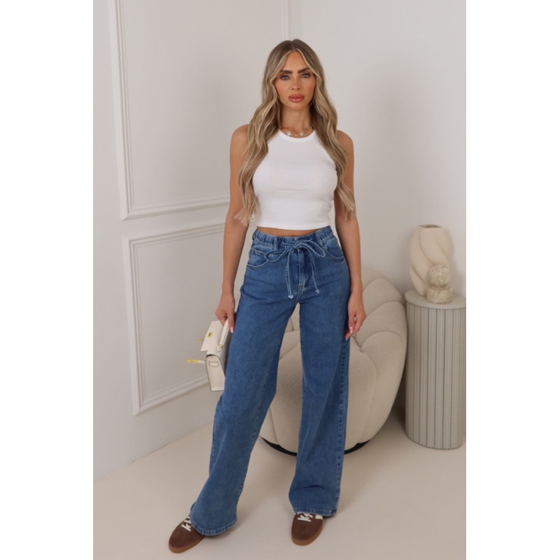 Miley blue elasticated drawstring denim jeans