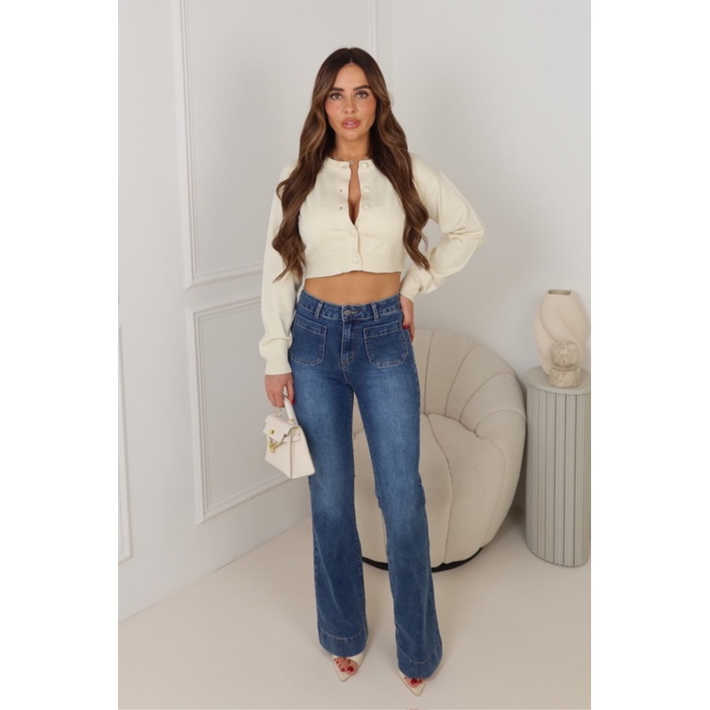 PARIS LIGHT BLUE DENIM FLARE FRONT POCKET JEANS