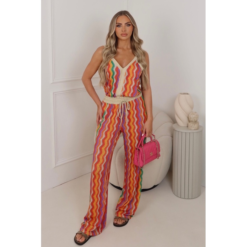 Steph red zig zag print top & trouser co ord