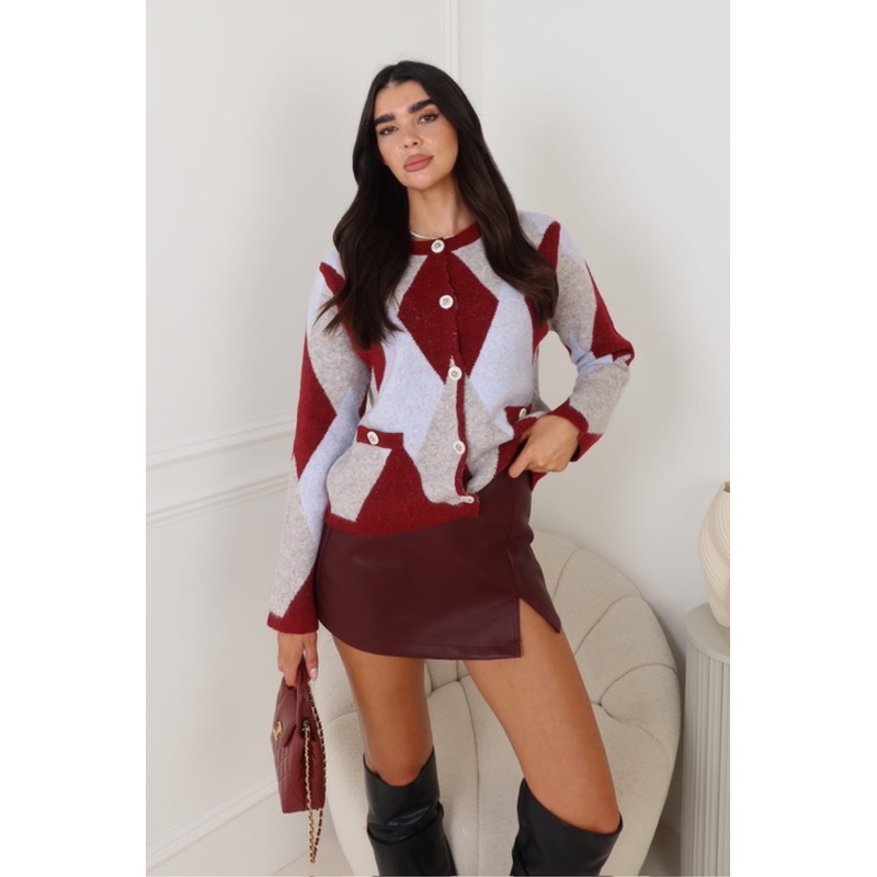 ALINA BURGUNDY KNITTED CARDIGAN