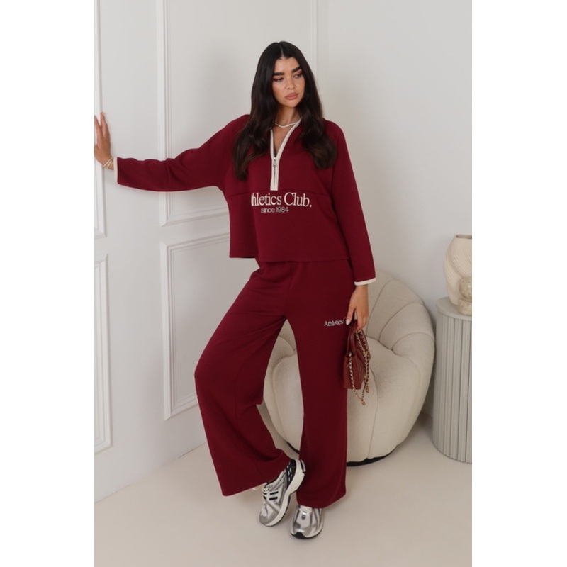 EDEN BURGUNDY EMBROIDERED ATHLETIC CLUB  LOUNGE CO-ORD