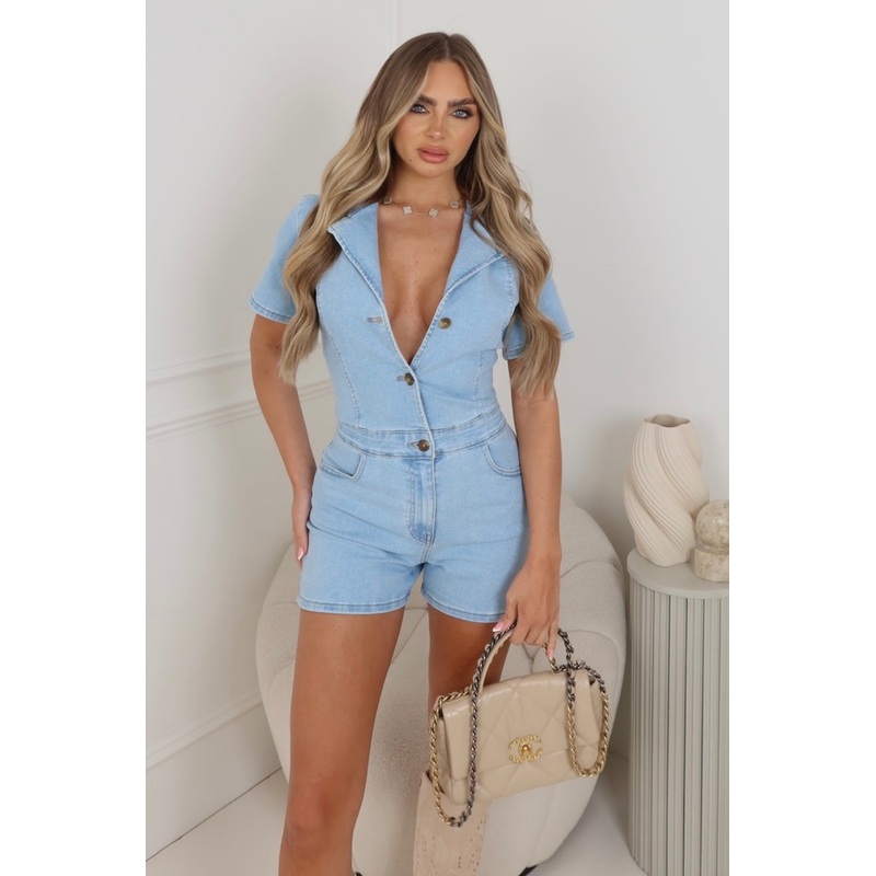 Kendal light blue denim playsuit