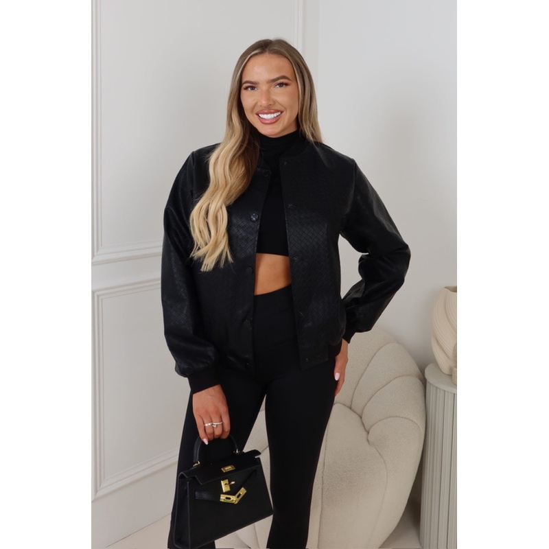 Paisley Black faux leather bomber jacket