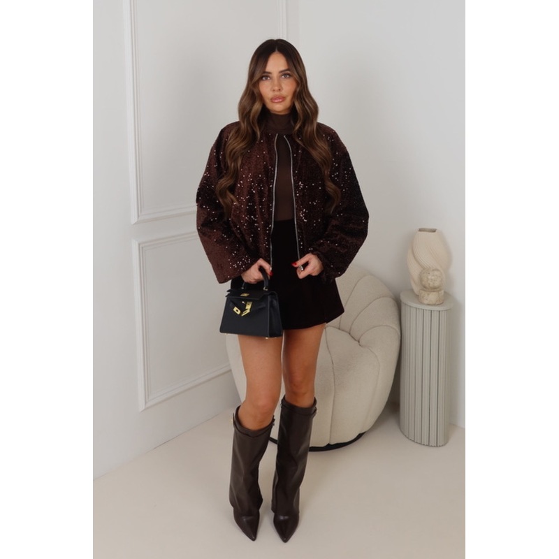SIMKAI CHOCOLATE  SEQUIN BOMBER JACKET