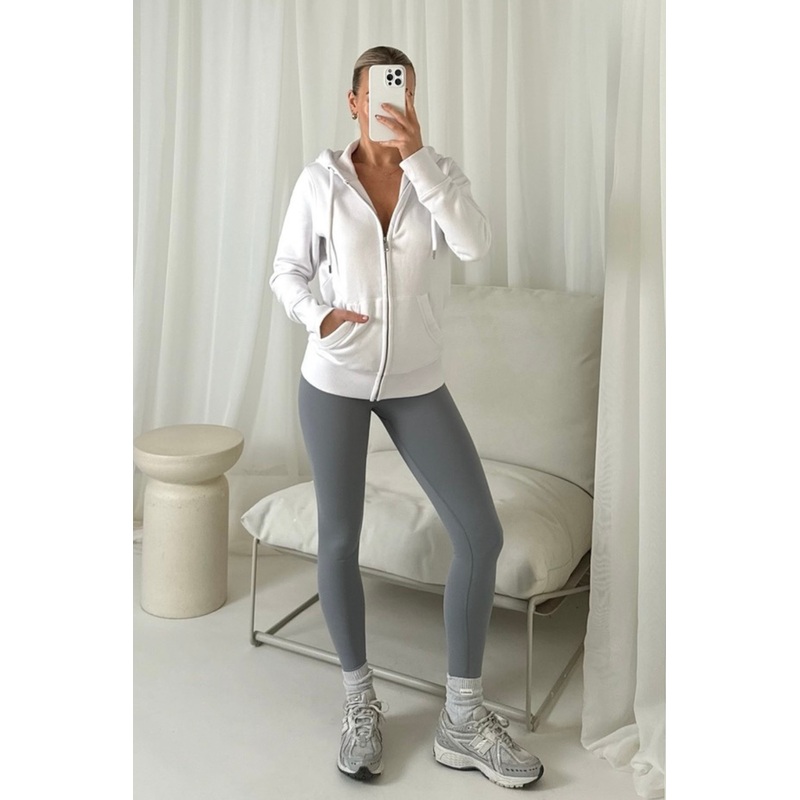 Carly white & dove grey zip up sweater and ultimate legging set
