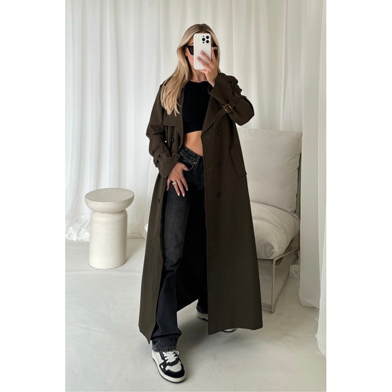 Mollie khaki long khaki trench coat