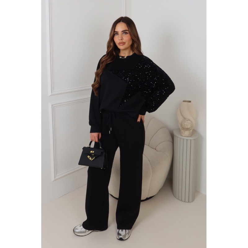 SASKIA BLACK SEQUIN STAR SWEATSHIRT & TROUSER SET