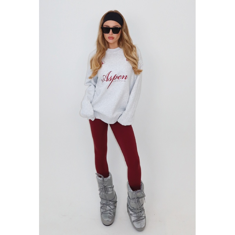 Aspen marl grey and burgundy printed sweater & legging