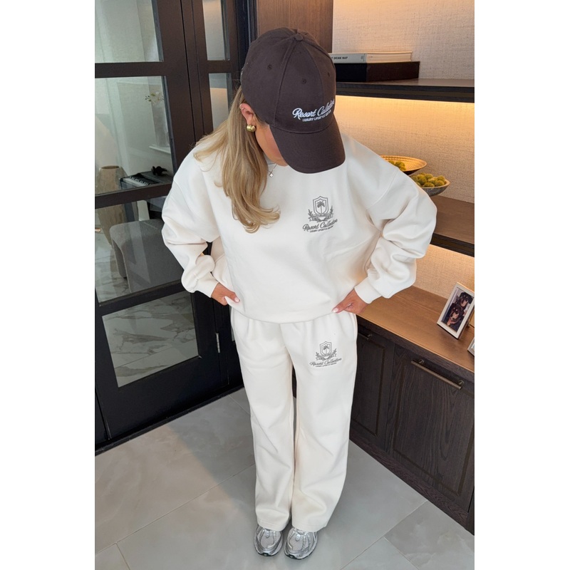 Emblem ivory embroidered straight leg jogger - Resort Collective