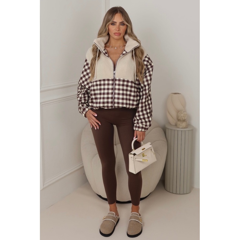 Lacey chocolate checkered zip up fleece