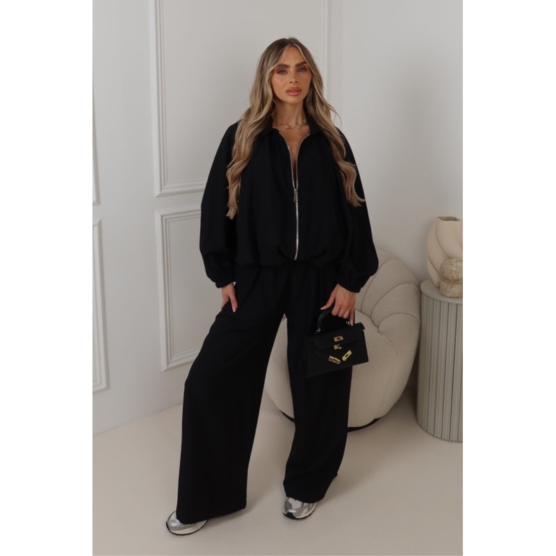 Natalie black drape bomber co-ord